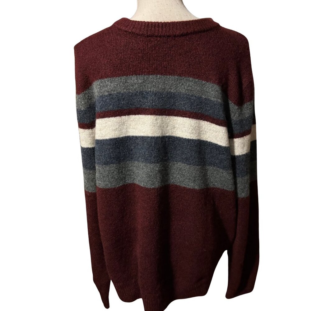 Goodfellow & Co Men’s Striped Sweater Burgundy Gray Blue Knit Pullover Size L